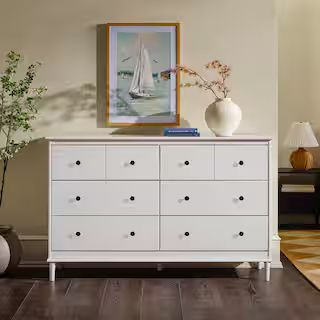 Walker Edison Furniture Company Classic Mid-Century Modern White 6-Drawer 57 in. Solid Wood Dress... | The Home Depot