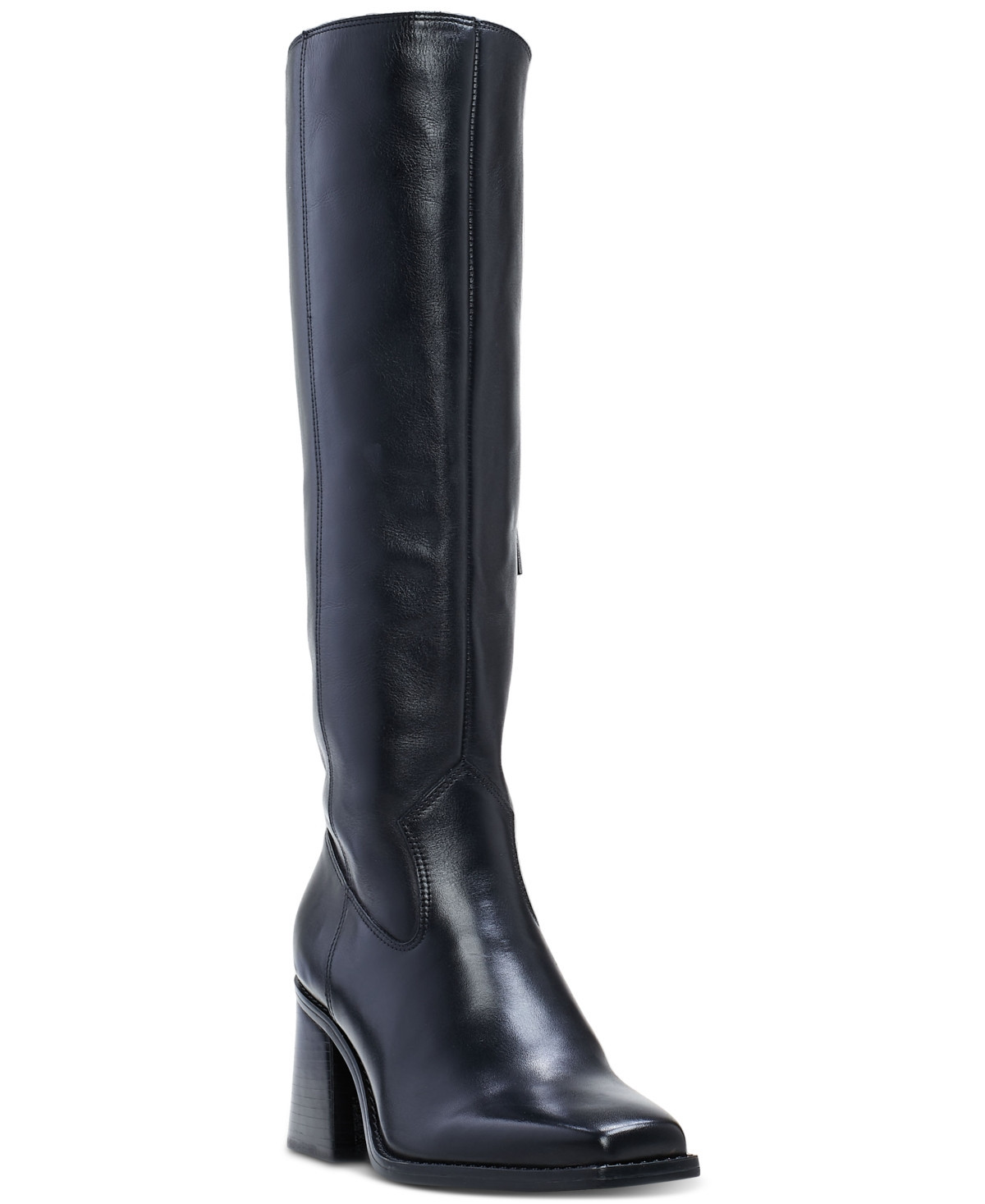 Vince Camuto Womens's Sangeti Snip-Toe Block-Heel Wide-Calf Knee-High Boots - Black Leather | Macy's