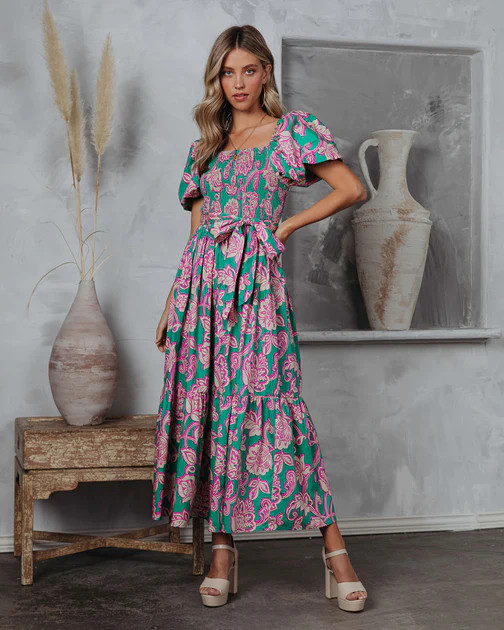 Copacabana Floral Smocked Cotton Midi Dress | VICI