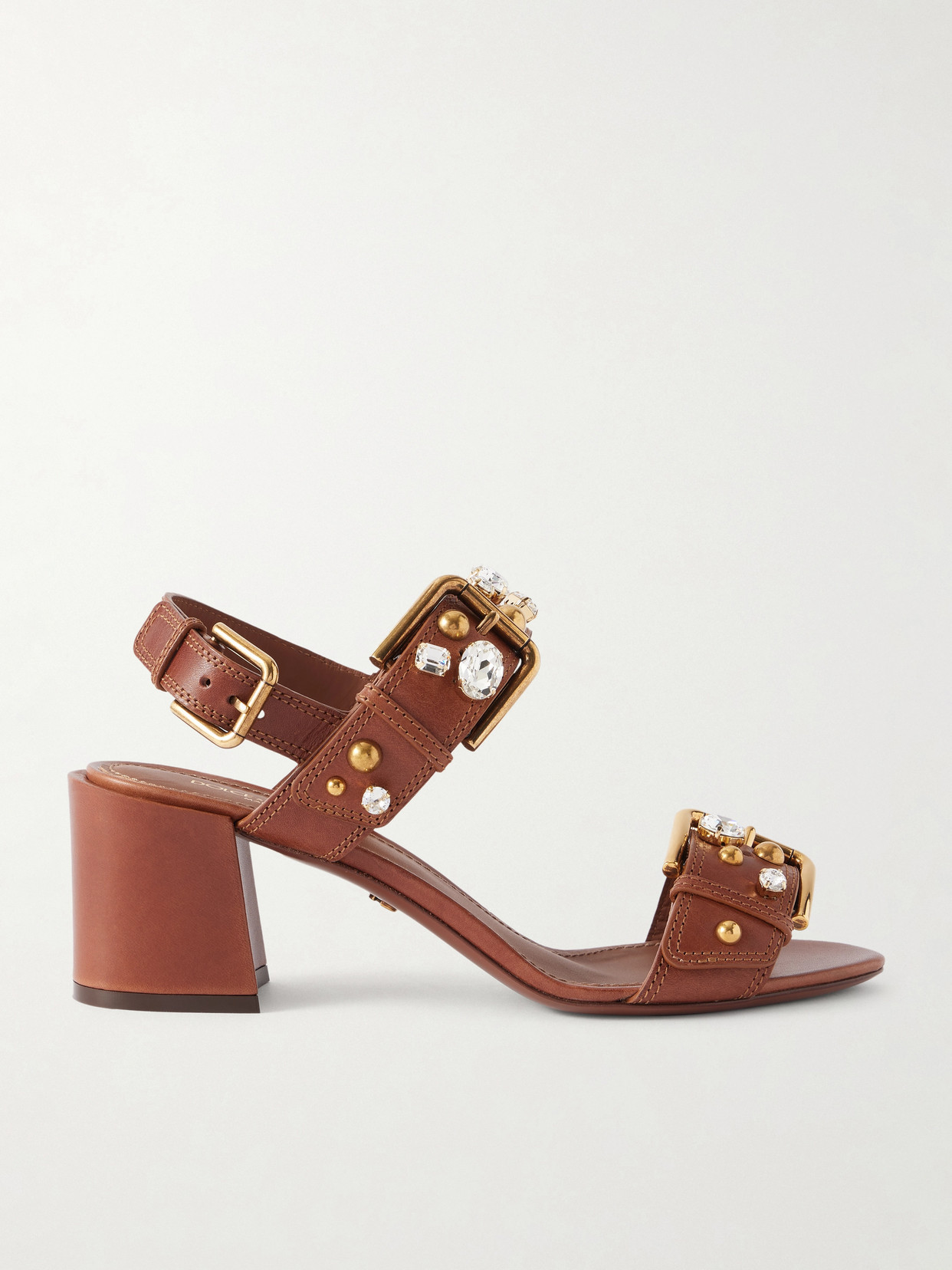 Dolce & Gabbana - Embellished Leather Slingback Sandals - Brown | NET-A-PORTER (US)