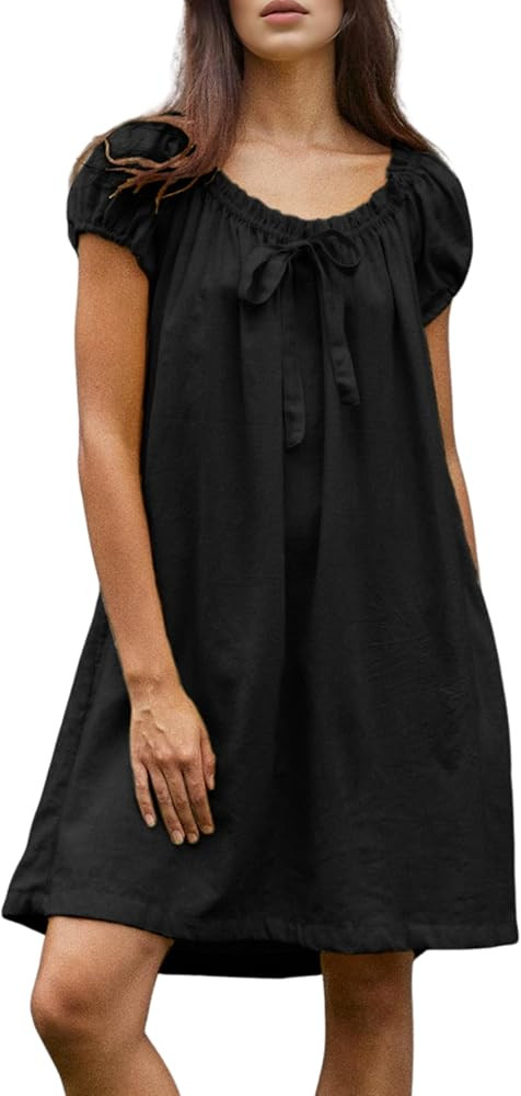 Xiaoxuemeng Women's Summer Dress Short Sleeve Round Neck Casual Dresses Elegant Bow tie Sundress | Amazon (US)