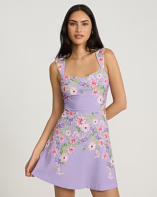 Floral Sweetheart Cap Sleeve Cutout Mini Fit And Flare Dress | Express