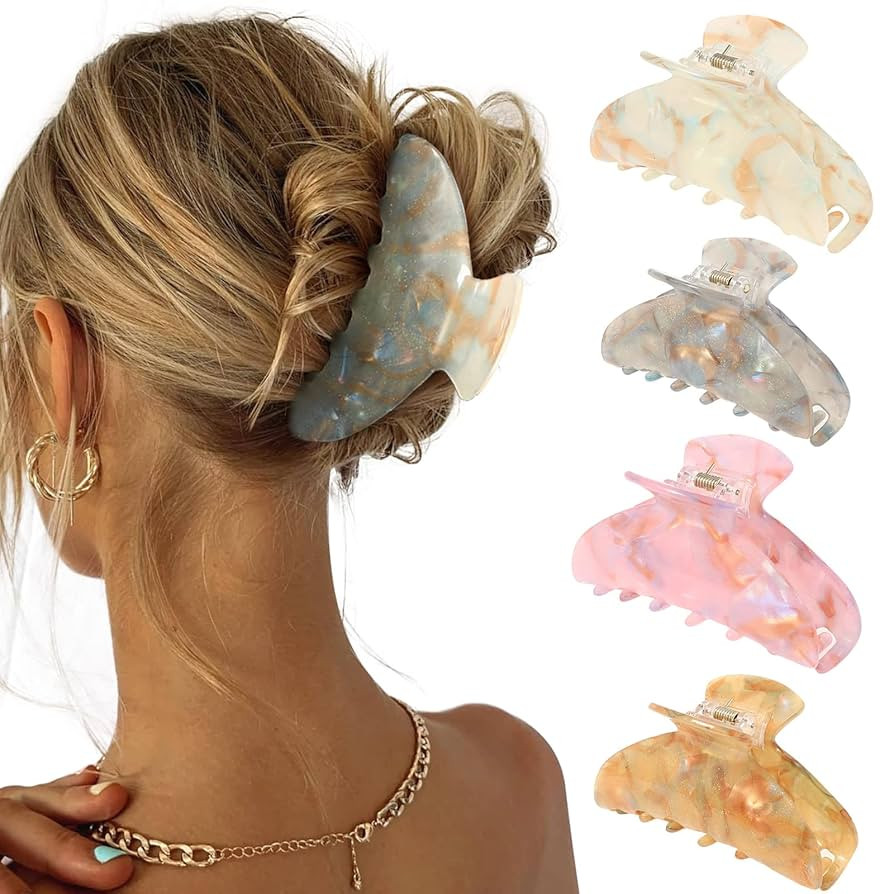 4Pcs Large Acrylic Hair Claw Clips - Strong Hold Thick Hair Banana Barrettes for Women Girls (Hai... | Amazon (US)