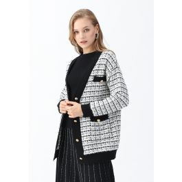 Pockets Button Trim Knit Cardigan in White | Chicwish