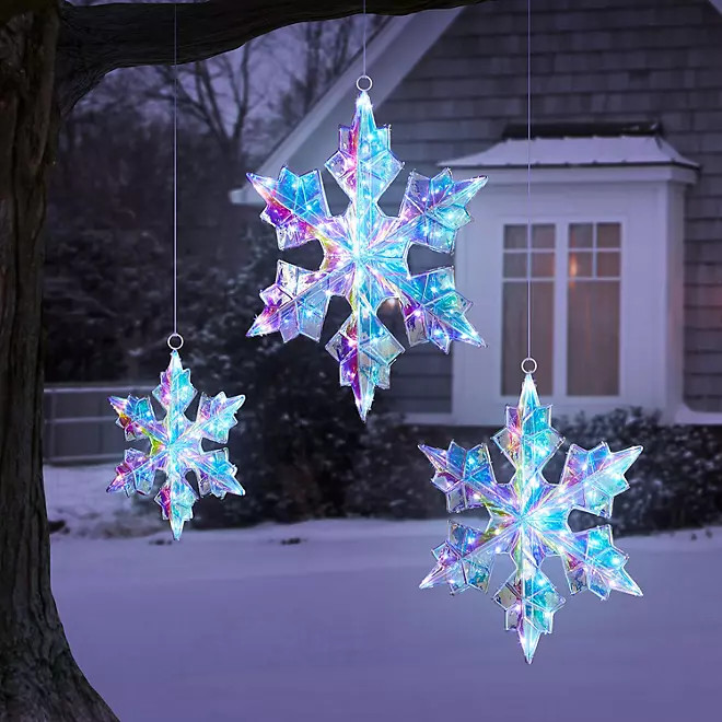 Member's Mark Set of 3 Pre-Lit Prismatic Snowflakes | Sam's Club