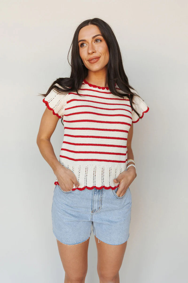 Marina Stripe Top In Red | Henly