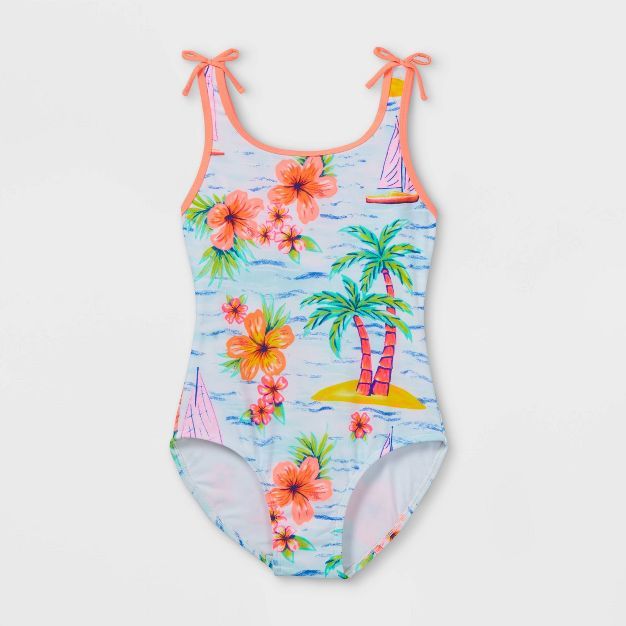 Girls' Tropical Print One Piece Swimsuit - Cat & Jack™ | Target