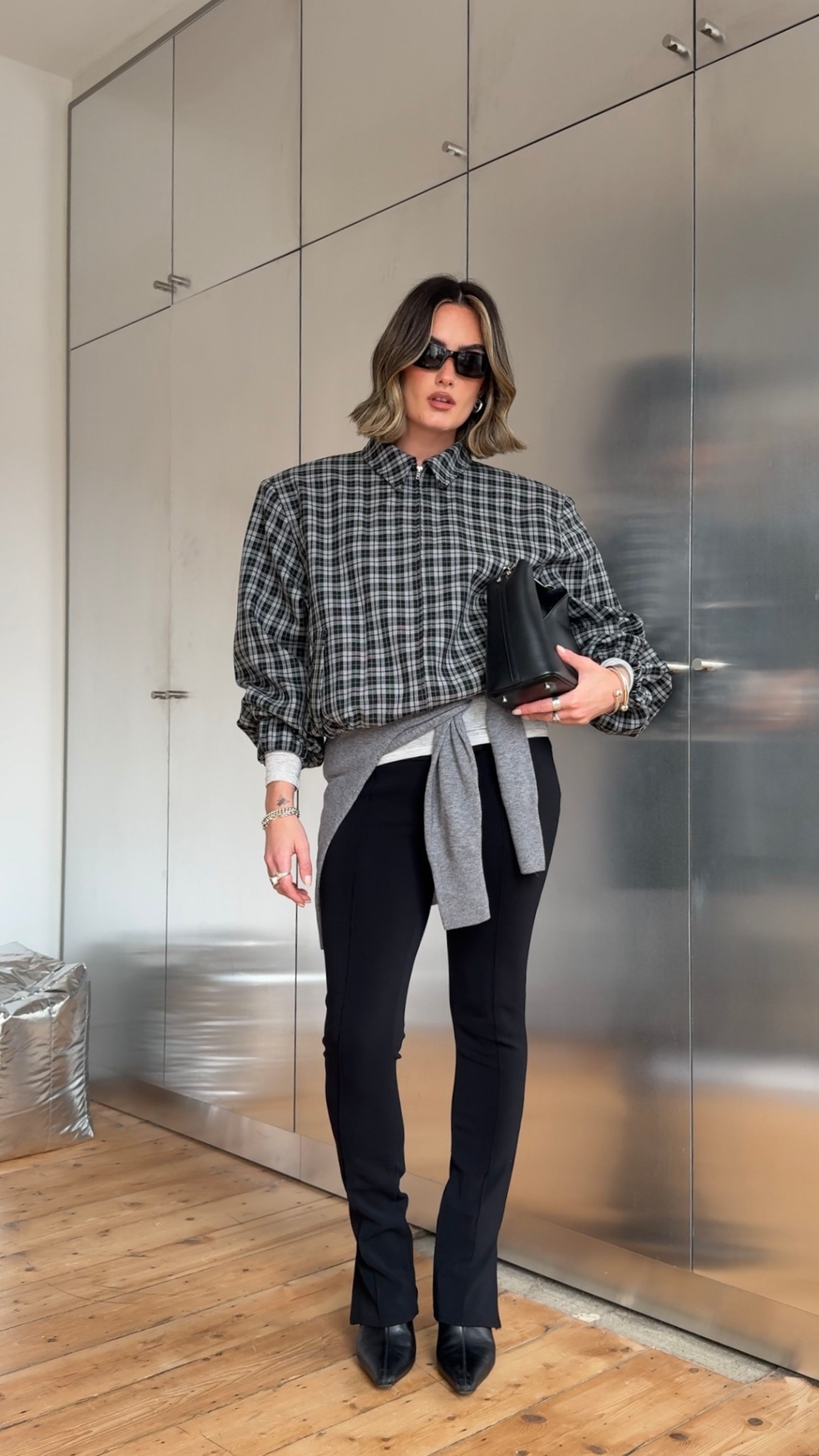 Check jacket, shoulder pads, black trousers, grey jumper, spring jacket @ASOS 

#LTKuk #LTKspring