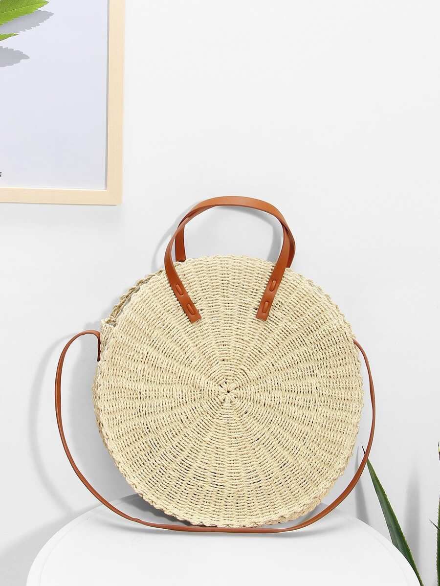 Round Shaped Straw Bag With Convertible Strap | SHEIN
