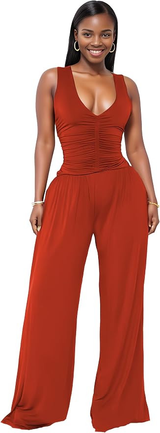 Hostoyo Jumpsuits for Women Dressy Casual Wide Leg Rompers Pants One Piece Suits Sleeveless High ... | Amazon (US)