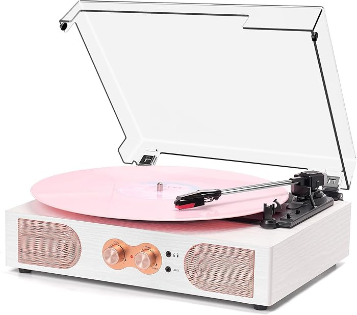 Vinyl Record Player with Built-in Speakers 3-Speed Vintage Record Player Support Treble& Bass Con... | Amazon (US)