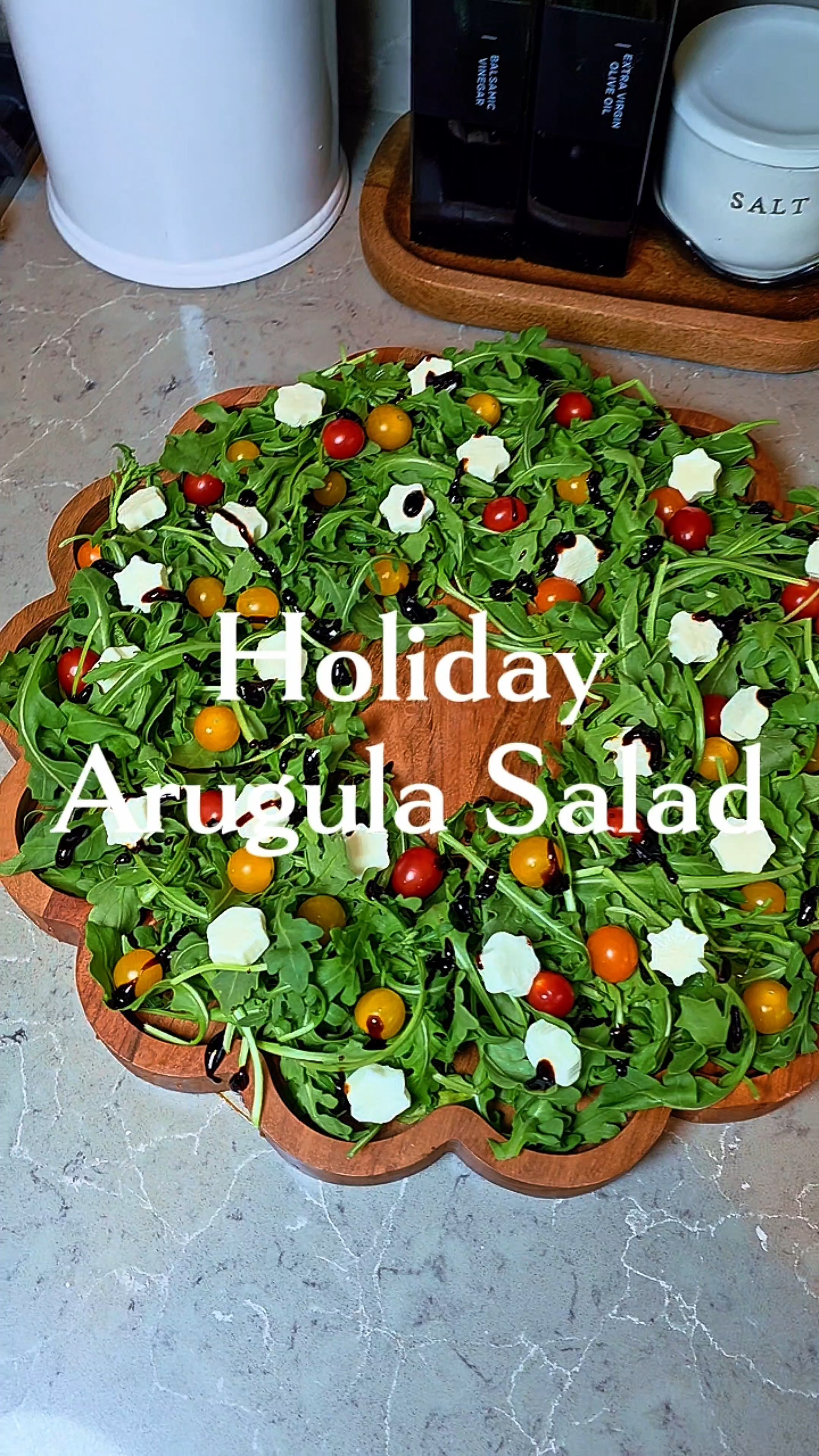 Holiday Arugula Salad2 cups arugula1 cup mozzarella pearls1 cup mini cherry tomatoes*Optional balsamic glaze*Add the mozzarella pearls to the snowflake mold and microwave for 10 second segments checking frequently just until the cheese becomes soft and slightly forms to the shape of the mold. Use paper towel to remove excess liquid  then pop in the freezer for 5 minutes. Arrange arugula in a wreath shape then add tomatoes and mozzarella snowflakes. Add some balsamic drizzle if you like and serve with your favorite dressing on the side.

#LTKHoliday #LTKfoodie #LTKFindsUnder50