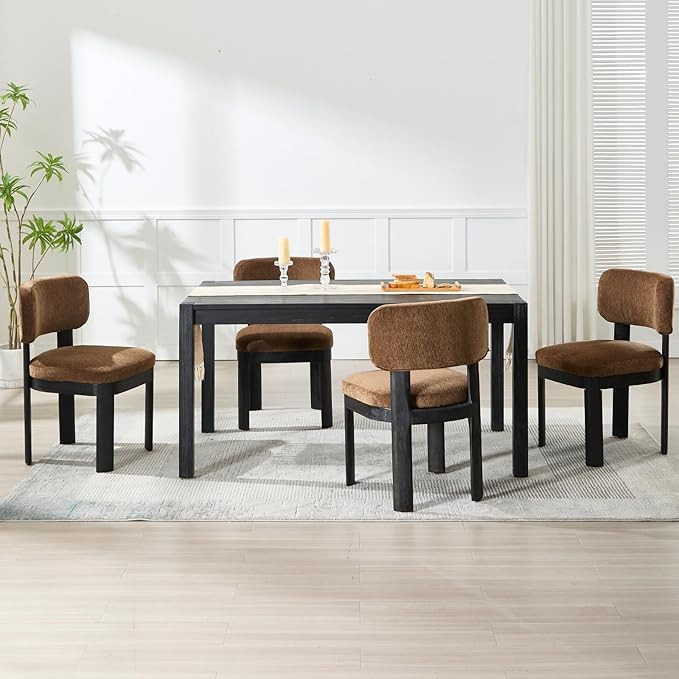 Modern Brown Upholstered Dining Chairs Set of 4 Wooden Side Chairs with Curved Backrest and Black... | Amazon (US)