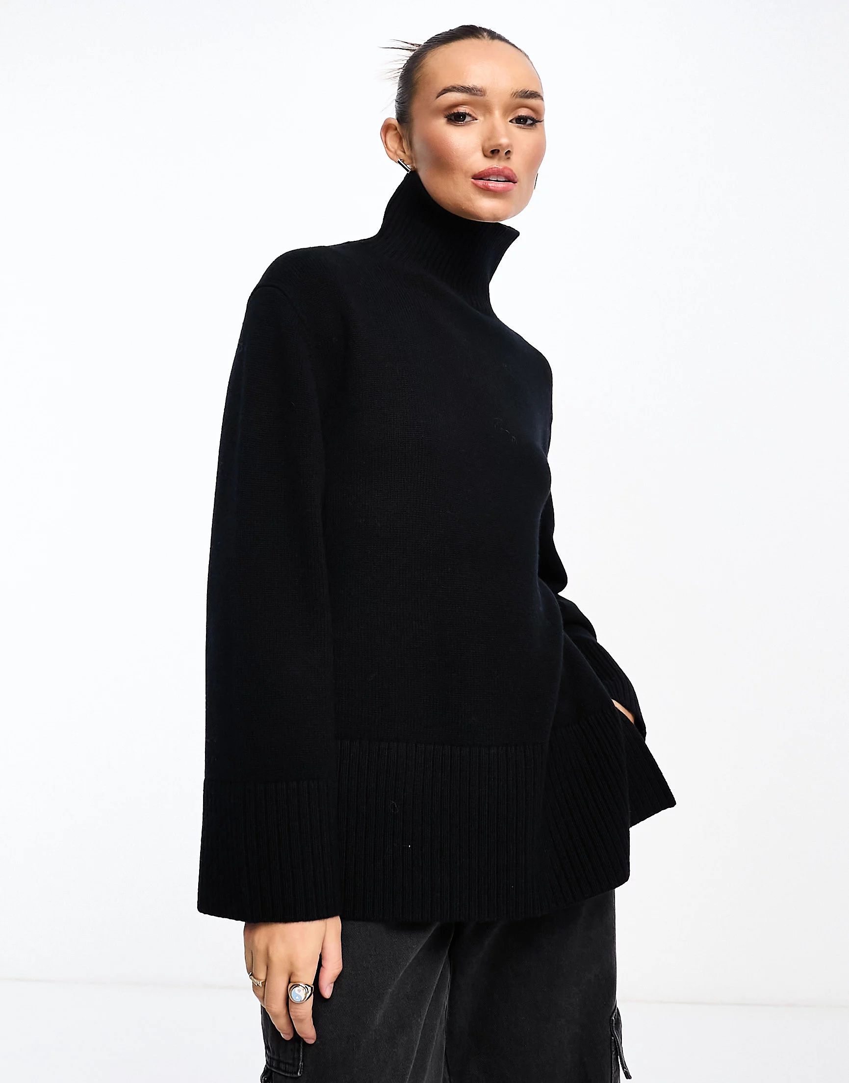 & Other Stories wool high neck oversize jumper in black | ASOS (Global)