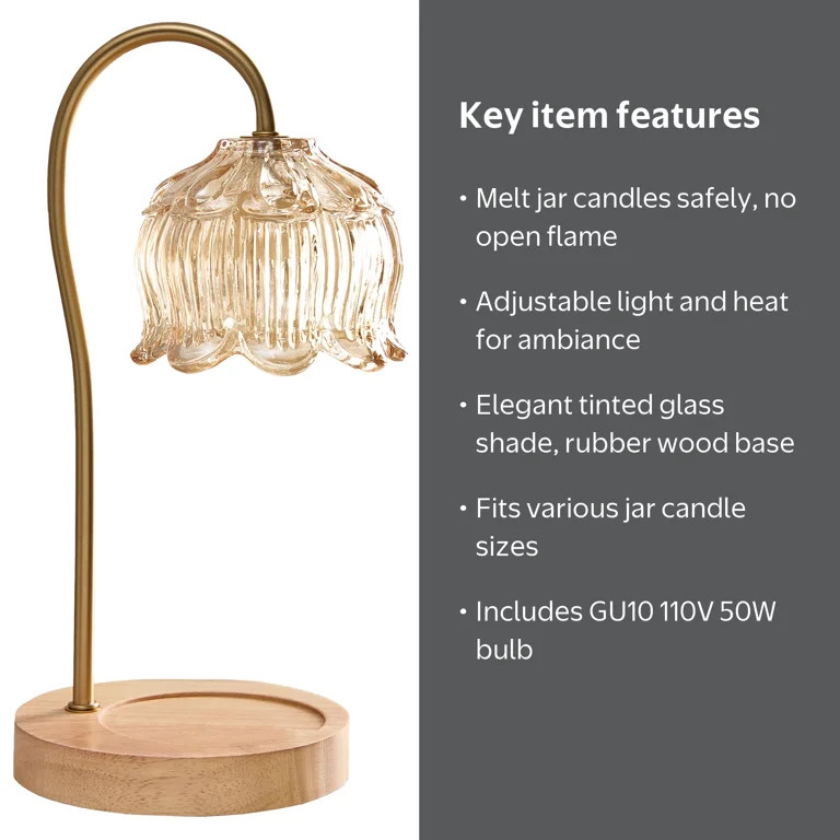 Home Decor Collection Amber 13" Candle Warmer Lamp with Adjustable Brightness | Walmart (US)