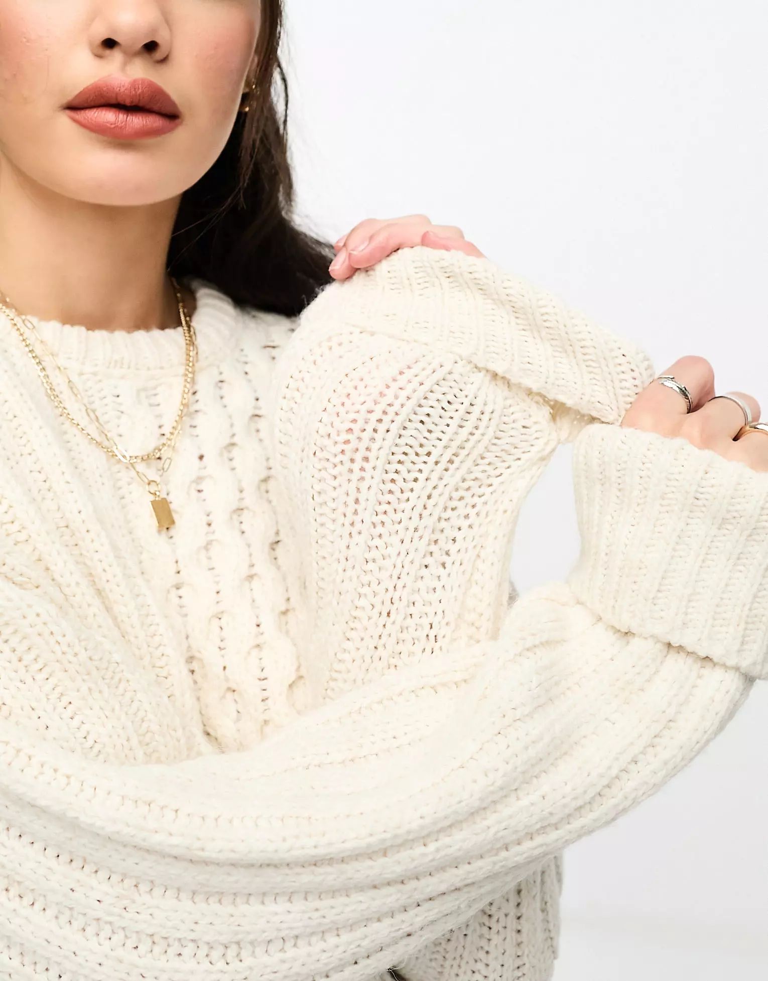 ASOS DESIGN crop jumper in mixed cable stitch in cream | ASOS (Global)