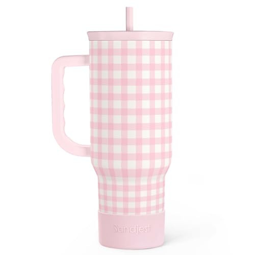 Pink Gingham 40oz Slider Tumbler with Handle and Straw - Insulated Stainless Steel Travel Coffee Mug for Women Girls, Gift for Birthday, Christmas | Amazon (US)