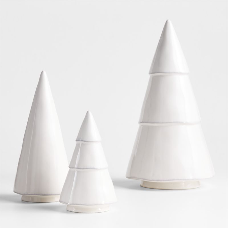 Marin White Ceramic Christmas Trees, Set of 3 | Crate & Barrel | Crate & Barrel