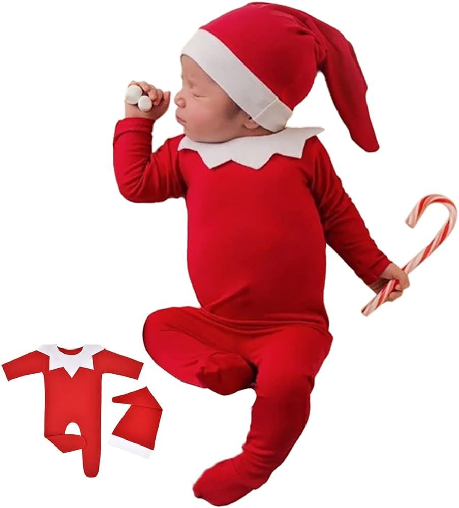 ForBaysy Newborn Baby Christmas Photo Props Outfit Infant Boys Girl Photoshoot Costume Red jumpsu... | Amazon (US)