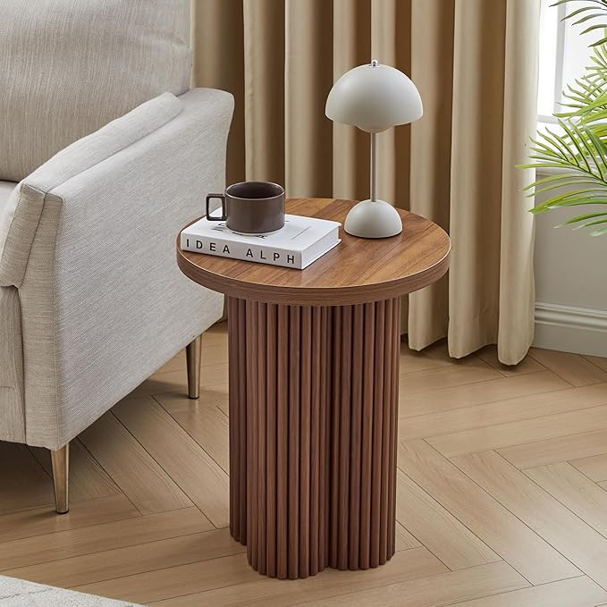 Round Fluted End Table, 17.7'' Mid Century Modern Side Table, Circle Bedside Tables Drink Table W... | Amazon (US)