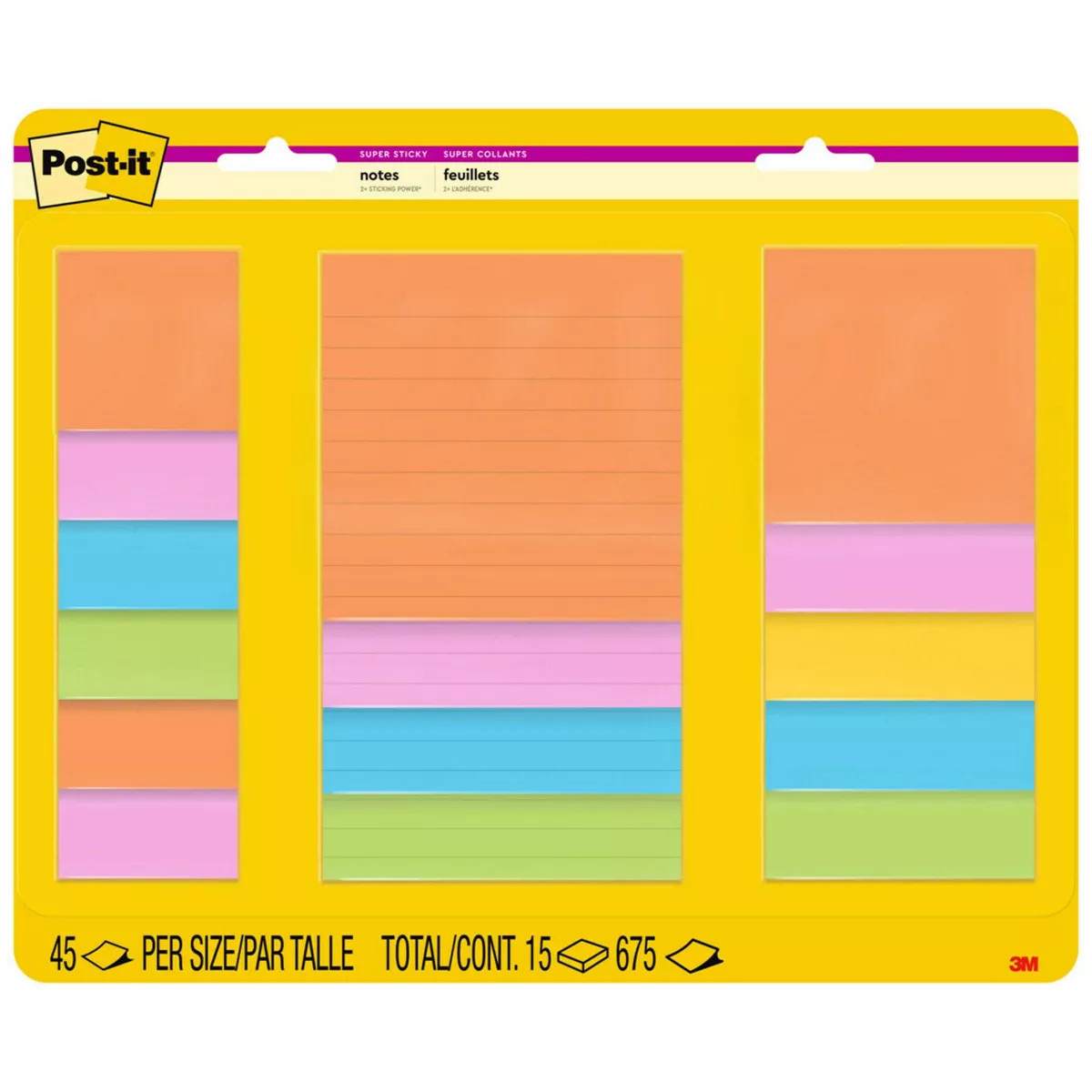 Post-it 15ct Super Sticky Notes Pack Energy Boost Collection: Multicolor, 45 Sheets, College Rule... | Target