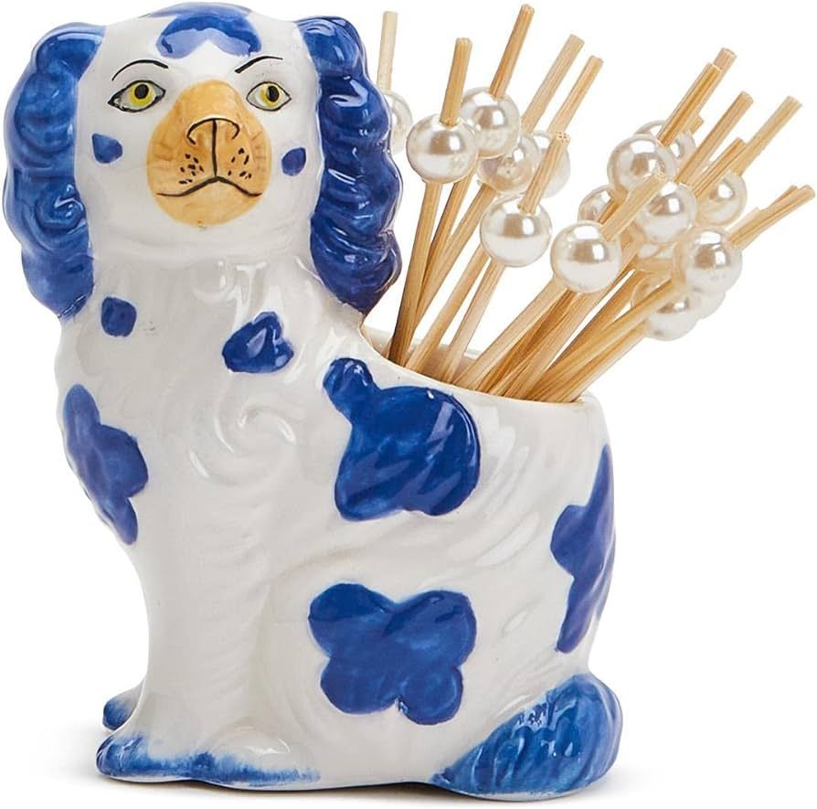 Two's Company Staffordshire Dog with 20 Picks in Gift Box, Blue and White, Ceramic/Bamboo | Amazon (US)