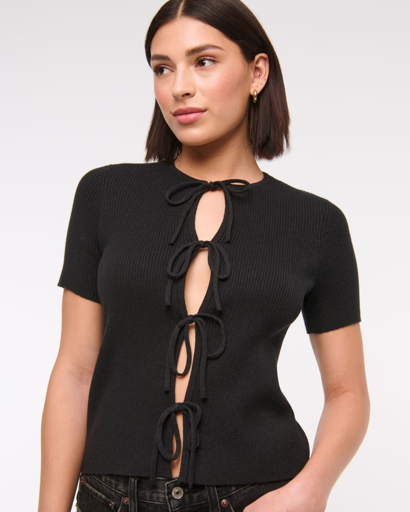 Women's Short-Sleeve Tie-Front Cardigan | Women's Tops | Abercrombie.com | Abercrombie & Fitch (US)