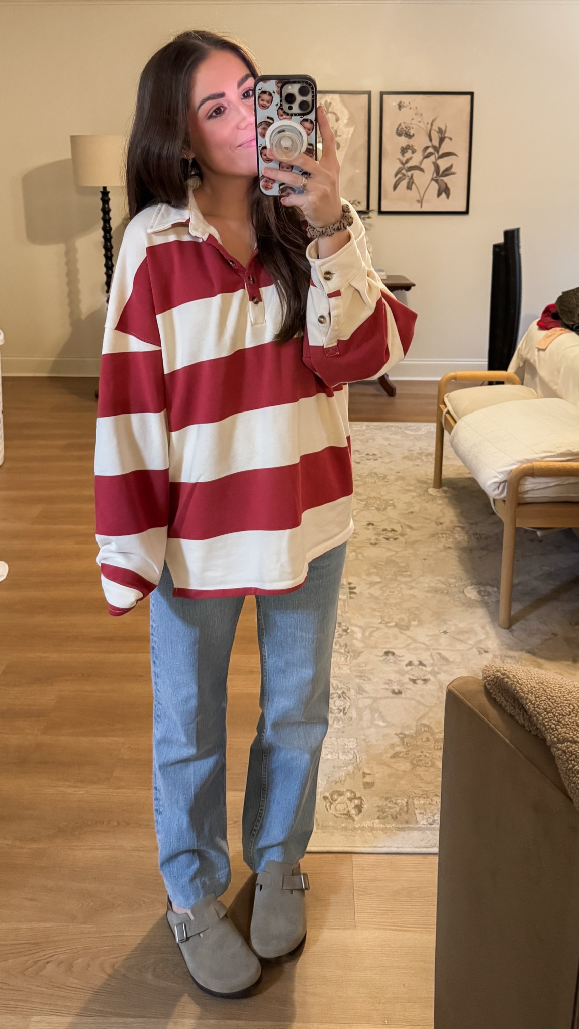 Free people dupe oversized collared long sleeve shirt! Comes in lots of colors. Jeans are from Zara!🫶🏼 

#LTKStyleTip #LTKHoliday #LTKSaleAlert