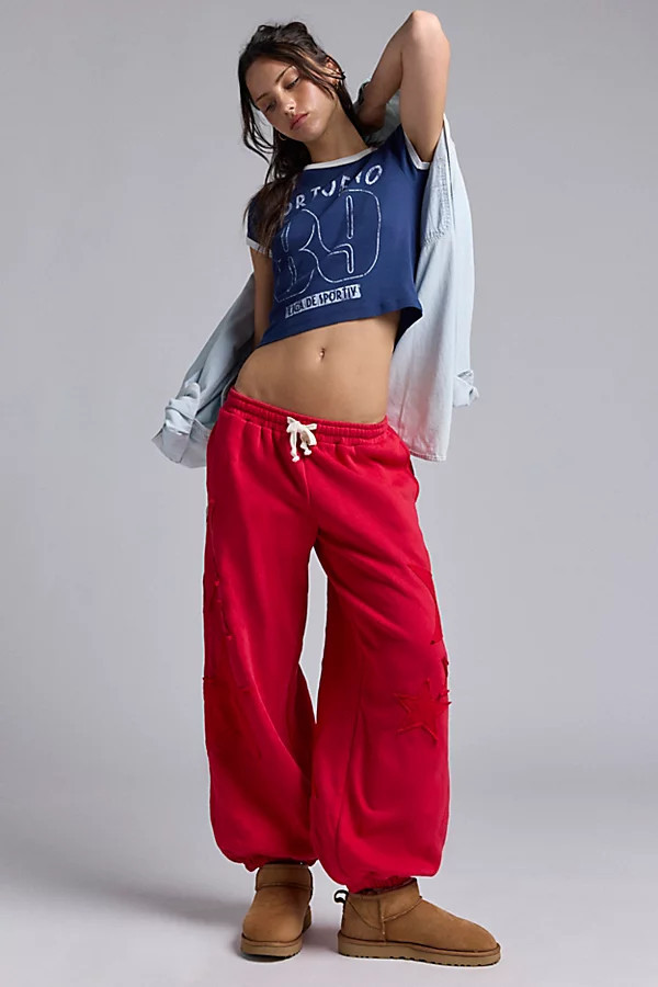 Out From Under Brenda Star Patch Jogger Sweatpant in Red, Women's at Urban Outfitters | Urban Outfitters (US and RoW)