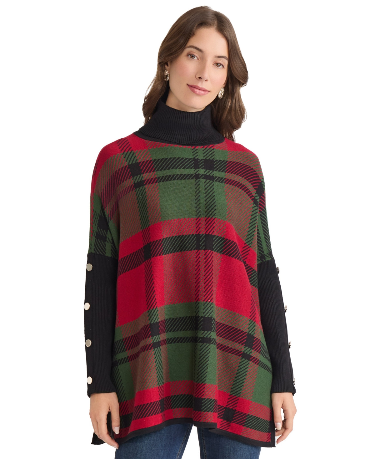 Jones New York Women's Plaid Turtle Neck Sweater - Venetian Red Multi | Macy's