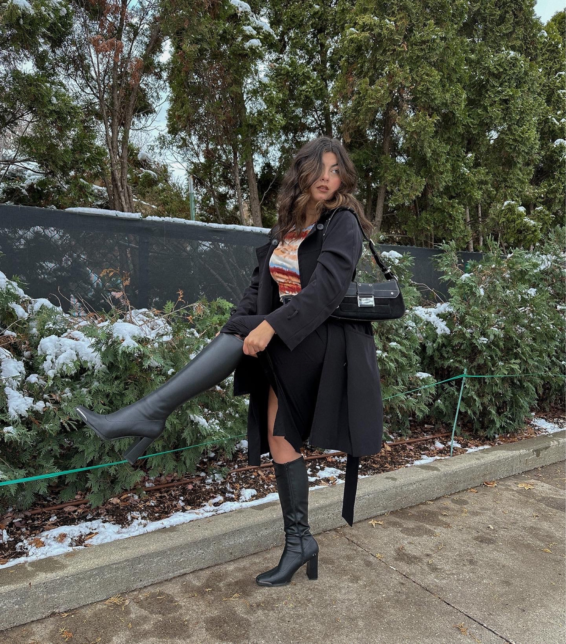 Knee high boots outfit, trench coat outfit, maxi skirt outfit, black purse outfit 

#LTKunder100 #LTKfit #LTKshoecrush