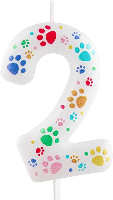 Dog Paw Print Birthday Candles - White Number 2 Candles Covered in Colorful Paw Prints for Dog Bi... | Amazon (US)