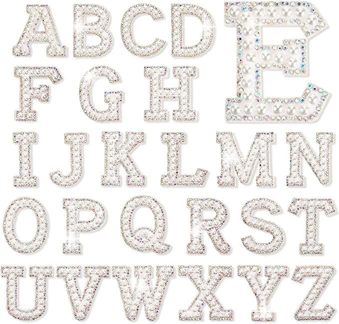 Amazon.com: 26 Piece Pearl Iron on Letter A-z White Rhinestone Pearl Bling Letter Patch Glitter S... | Amazon (US)