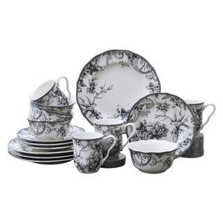 222 Fifth Adelaide 16-Piece Black Porcelain Dinnerware Set 1000BK804A1C25 - The Home Depot | The Home Depot