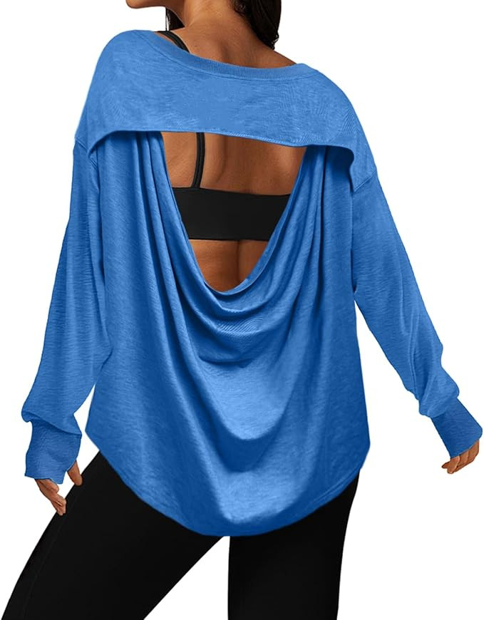 UNIANKIYA Open Back Workout Tops for Women Long Sleeve T Shirts Casual Activewear Athletic Yoga G... | Amazon (US)