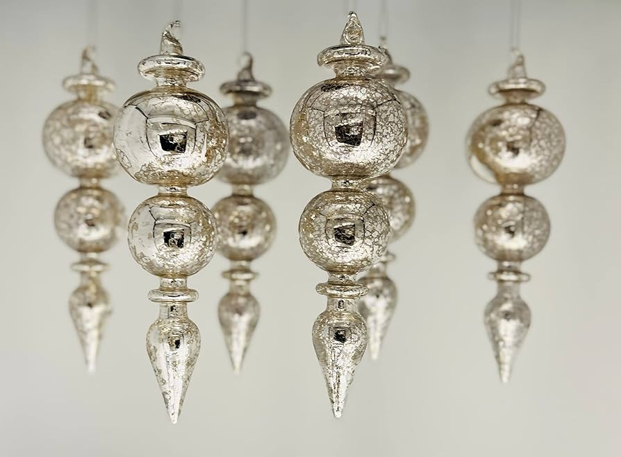 Amazon.com: Mercury Glass Christmas Ornaments Set of 6 Hand Blown Hand Silvered Hanging Christmas... | Amazon (US)