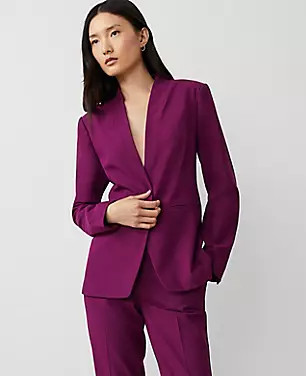The Long Collarless Blazer in Bi-Stretch | Ann Taylor (US)