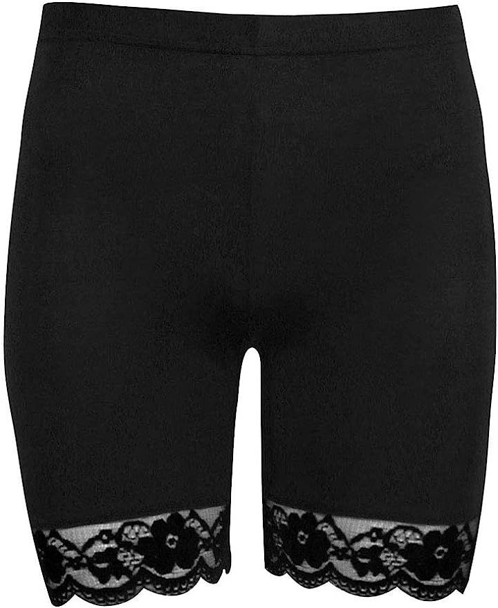 Women Plus Size Lace Insert Stretch Short Leggings Gym Tights Viscose Active Shorts Cycling Hot P... | Amazon (US)