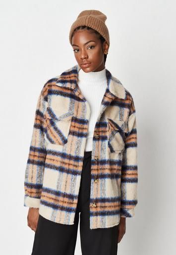 Tall Orange Brushed Check Wool Mix Shacket | Missguided (UK & IE)