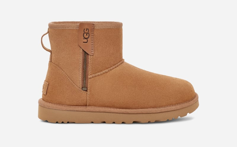 UGG® Women's Classic Mini Bailey Zip Suede Classic Boots in Chestnut, Size 8 | UGG (US)