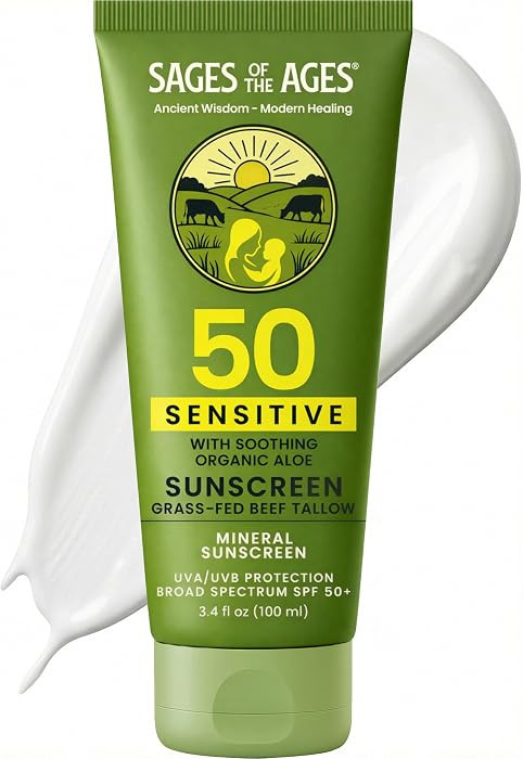 Grass-Fed Tallow Mineral Sunscreen SPF 50 \u2014 No White Cast, Non-Nano Zinc Oxide, Reef Safe UV... | Amazon (US)