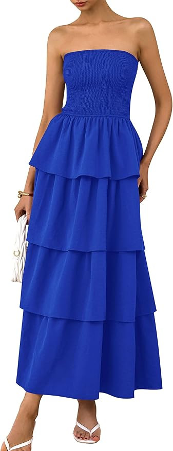 PRETTYGARDEN Women's Maxi Dress 2025 Summer Off Shoulder Smocked Tiered Ruffle Long Flowy Dresses... | Amazon (US)