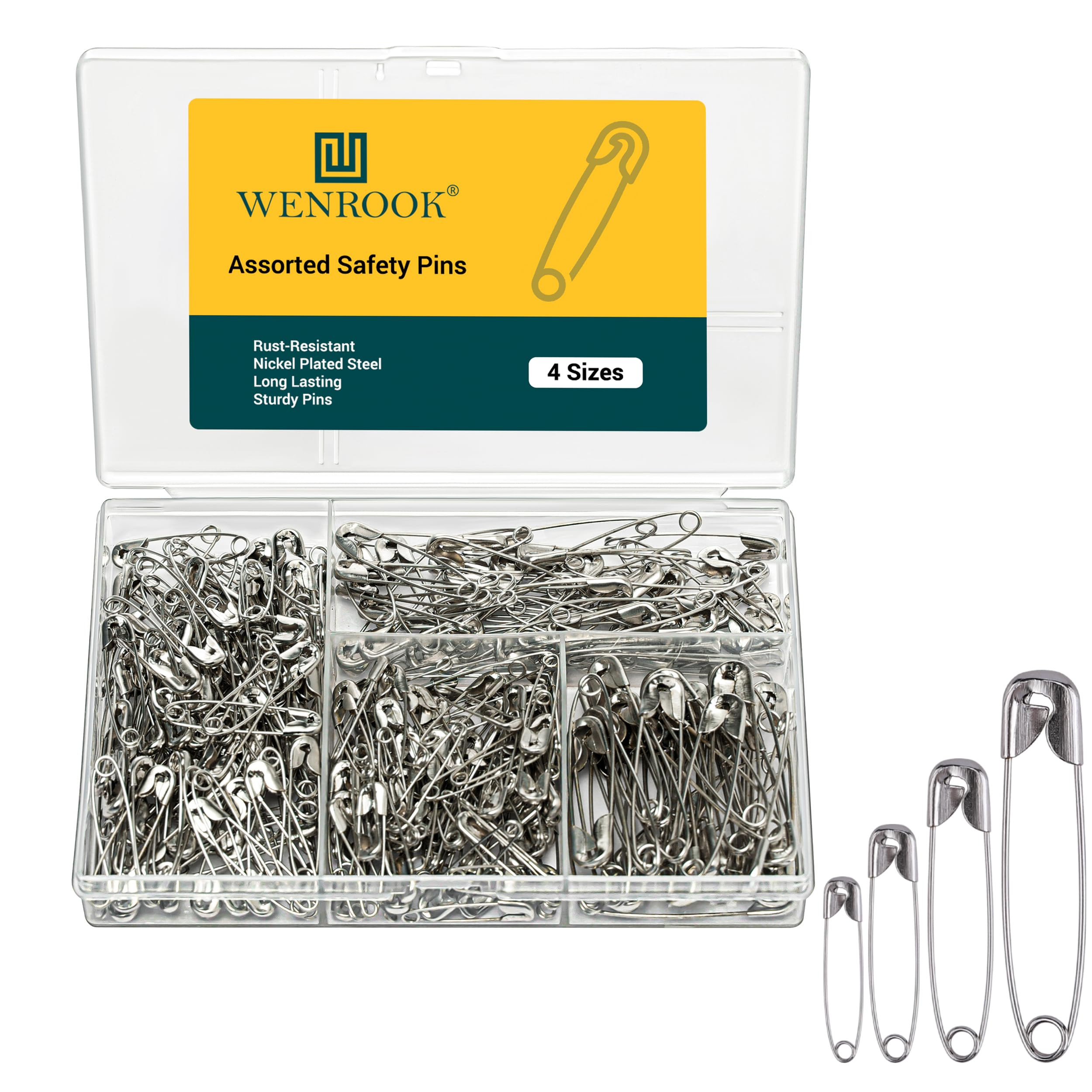 300 Pack Safety Pins Assorted, 4 Different Sizes, Strong Nickel Plated Steel, Safety Pins for Clo... | Amazon (US)