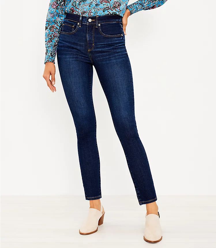 Petite Mid Rise Skinny Jeans in Classic Dark Indigo Wash | LOFT