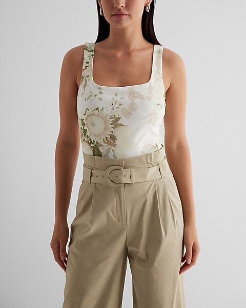 Body Contour Floral Textured Square Neck Bodysuit | Express