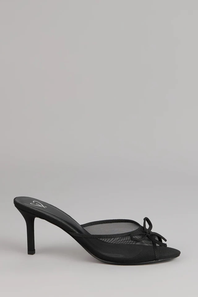 Polished Sweet Bow Detail Mesh Mule Heels | Windsor Stores