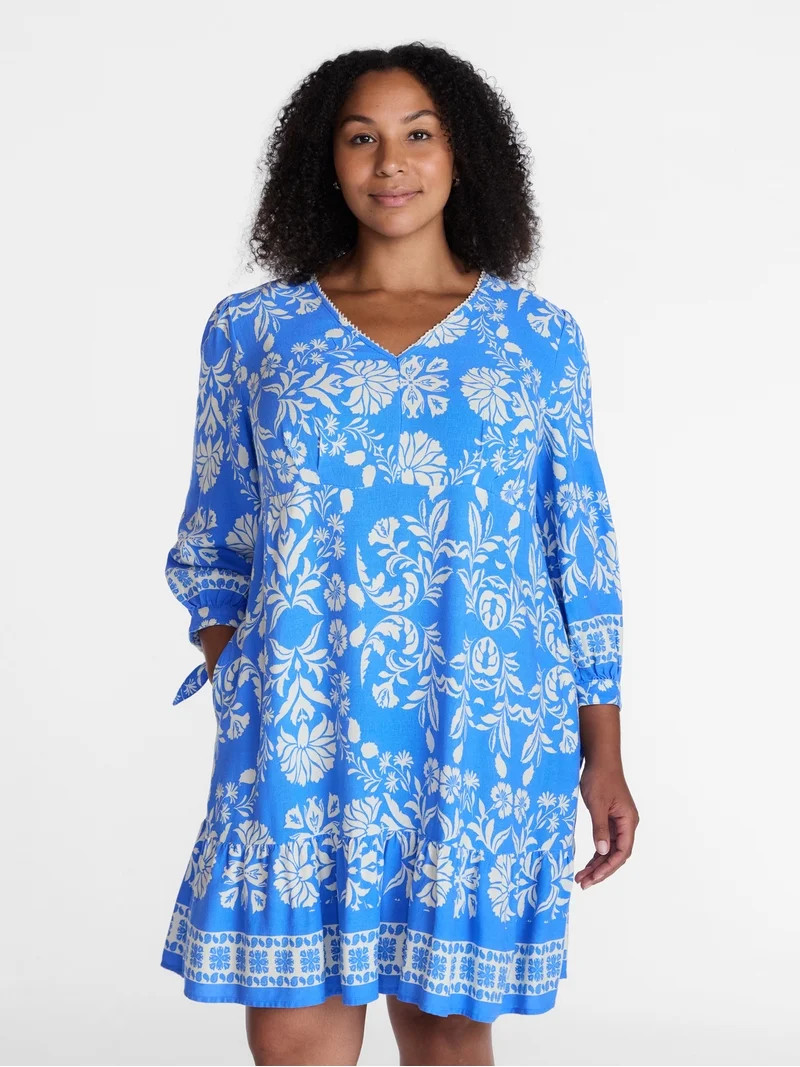 Time and Tru Women's A-Line Border Print Mini Dress, Sizes XS-XXXL | Walmart (US)