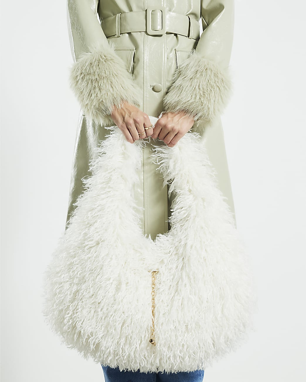 Cream Faux Fur Shoulder Bag | River Island UK & IE