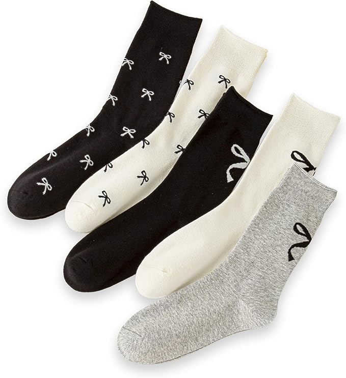 Mottee&Zconia Womens Crew Socks Ankle Cute Bots Cotton Roll Top White Black Socks 5pack | Amazon (US)