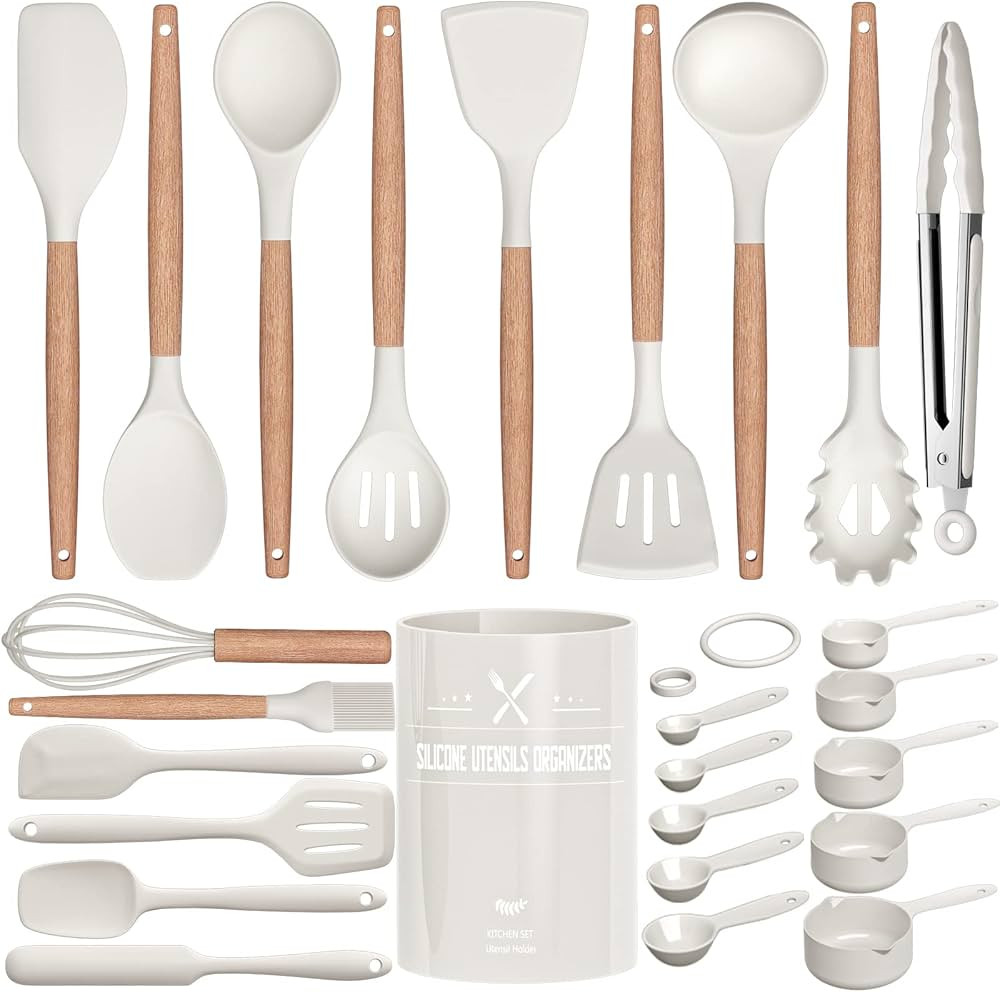 Kitchen Utensils Set, 26 Pcs Non-Stick Silicone Cooking Utensils Spatula Set with Holder, Sturdy ... | Amazon (US)